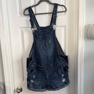 Maternity Denim Short Overalls - Indigo Blue
